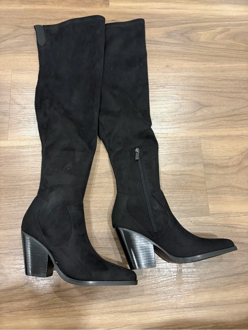 Marc Fisher Black Suede Over-the-Knee Block Heel Boots